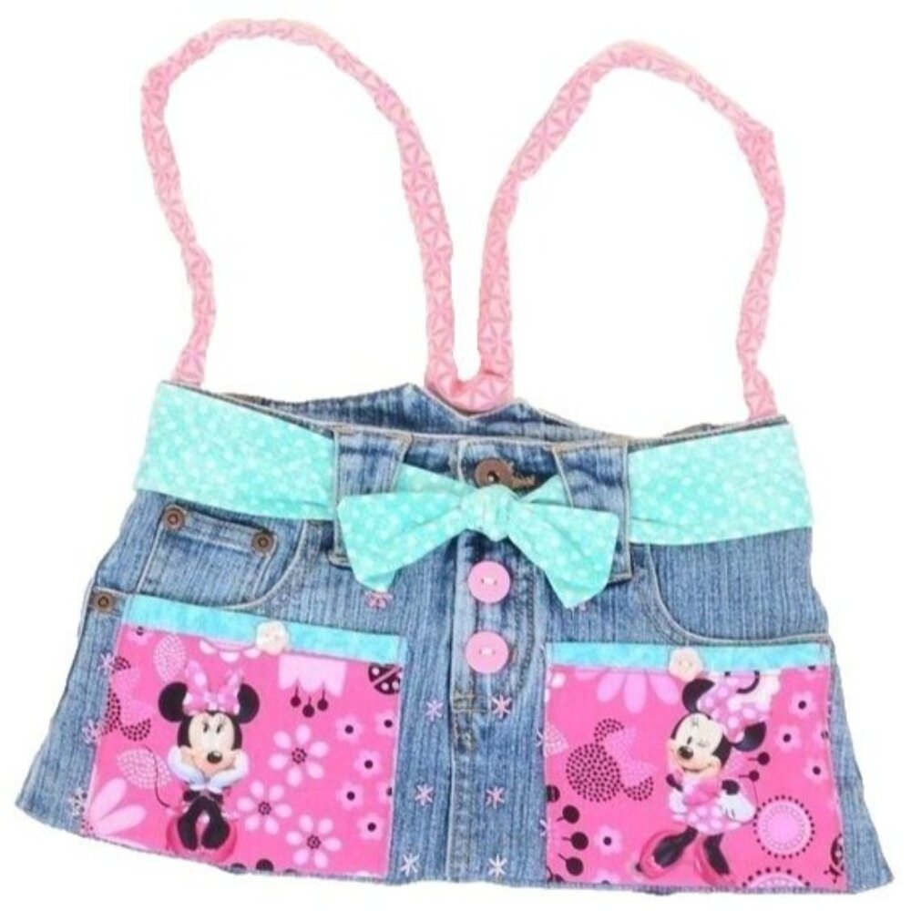 Disney Minnie Mouse Denim Blue Jean Purse w/ Pockets Hand Made Tote